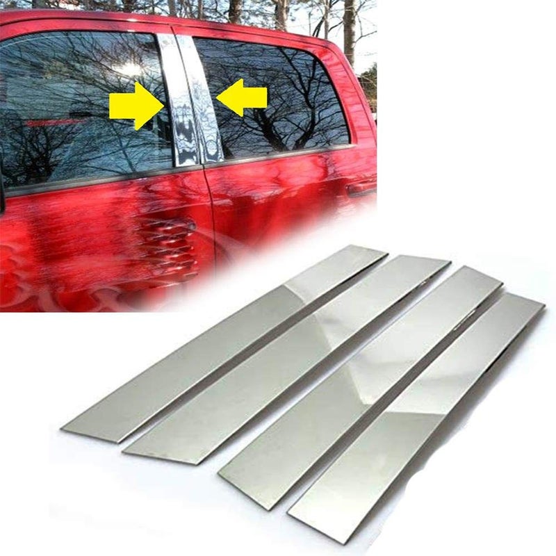 Overun Polished Stainless Steel Center Door Pillar Post Trim Set Designed for 2009-2018 RAM 1500+2500+3500 Extended/Crew/CrewMax 4DR - Image 1